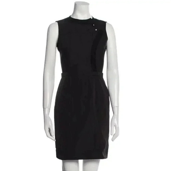 Proenza Schouler (8) Black Silk Crew Neck Sleeveless Grosgrain Sheath Mini Dress - Picture 1 of 13